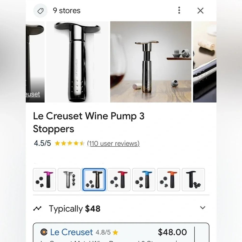 NWT Le Creuset WA-137AS Metal 🍷 Pump Preserves Open 🍷 (Stainless Steel)